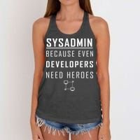 Sysadmin Because Even Developers Need Heroes Women's Knotted Racerback Tank