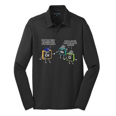 Stop You Two I'm Arresting You Salt Copper Funny Science Silk Touch Performance Long Sleeve Polo