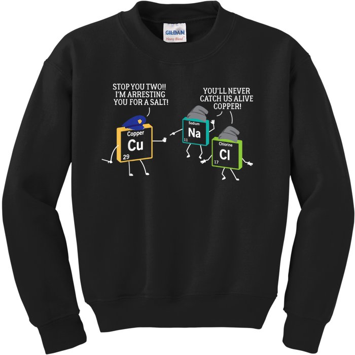 Stop You Two I'm Arresting You Salt Copper Funny Science Kids Sweatshirt