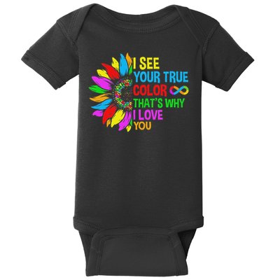 See Your True Autism Colors Autism Awareness Month Sunflower Baby Bodysuit