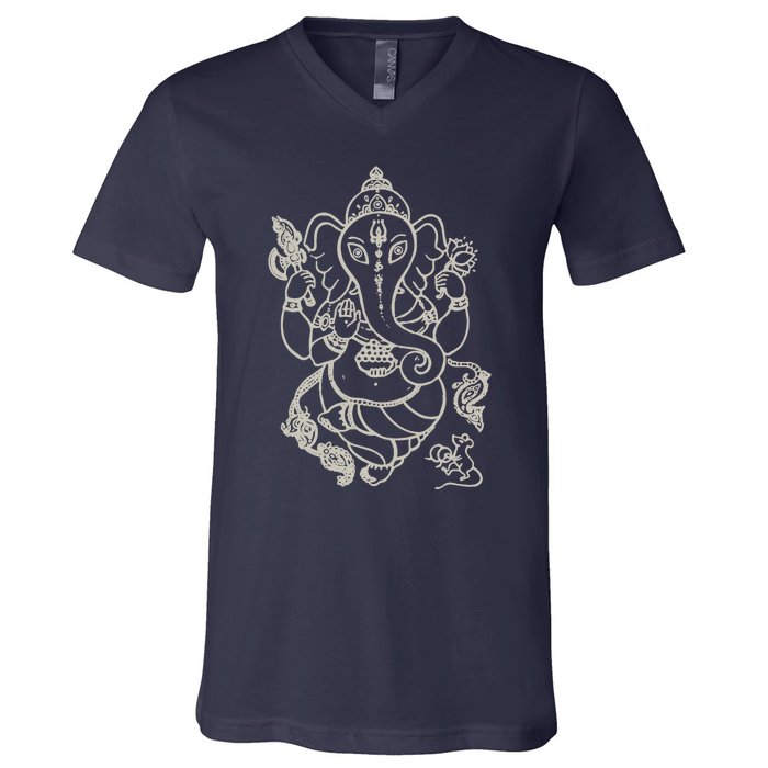 Sak Yant Thai Tattoo Ganesh Elephant God Thailand Gift V-Neck T-Shirt