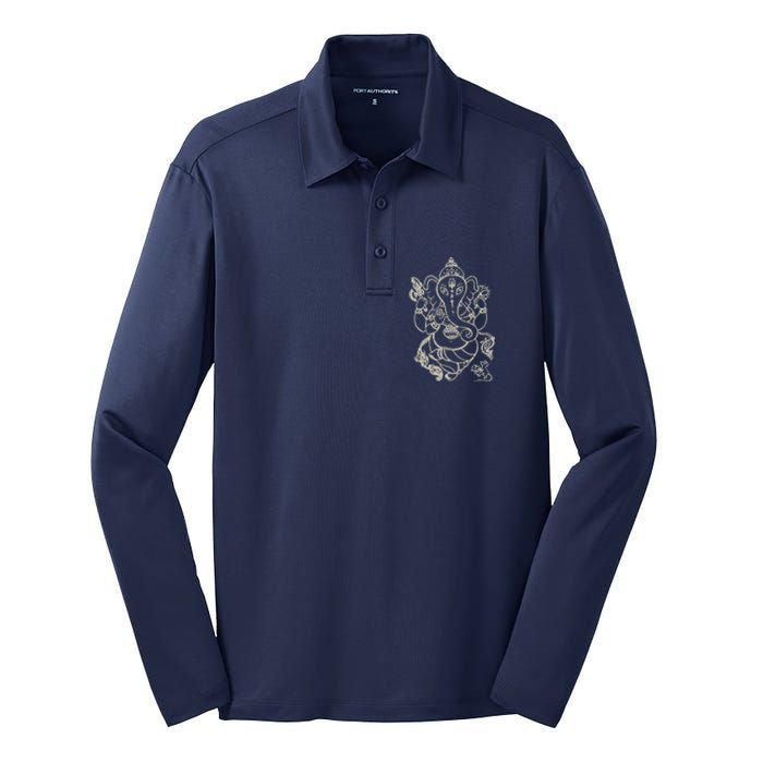 Sak Yant Thai Tattoo Ganesh Elephant God Thailand Gift Silk Touch Performance Long Sleeve Polo