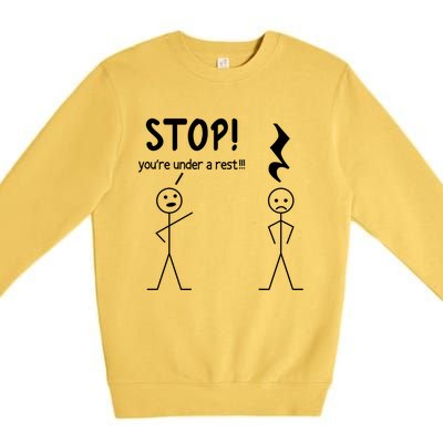 Stop You're Under A Rest Funny Music Musician Stick Cool Gift Premium Crewneck Sweatshirt