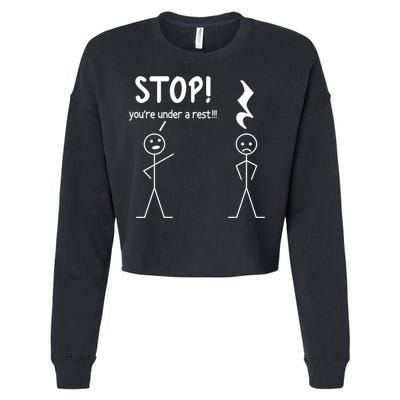 Stop You're Under A Rest Funny Music Musician Stick Cool Gift Cropped Pullover Crew
