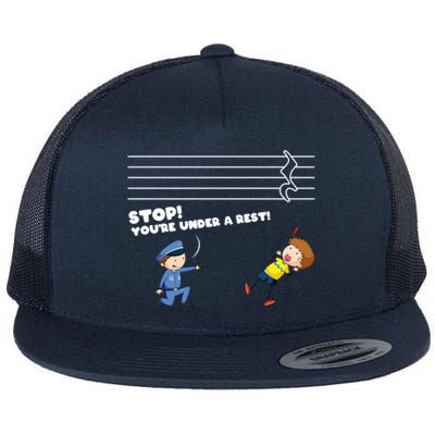 Stop You're Under A Rest Funny Music Sheet Musician Player Gift Flat Bill Trucker Hat