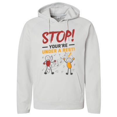 Stop You're Under A Rest Musician Funny Music Pun Meaningful Gift Performance Fleece Hoodie