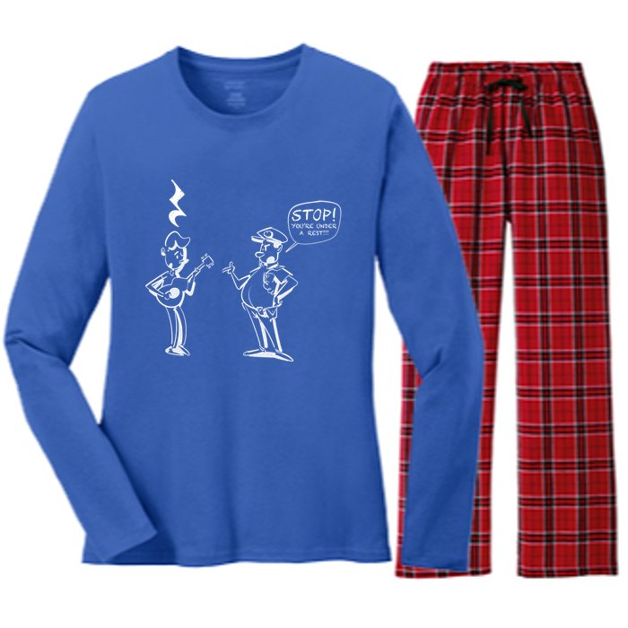 Stop! You're Under A Rest!!! Funny Music Theory Police Joke Gift Women's Long Sleeve Flannel Pajama Set 