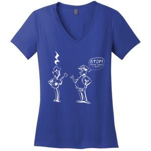 Stop! You're Under A Rest!!! Funny Music Theory Police Joke Gift Women's V-Neck T-Shirt