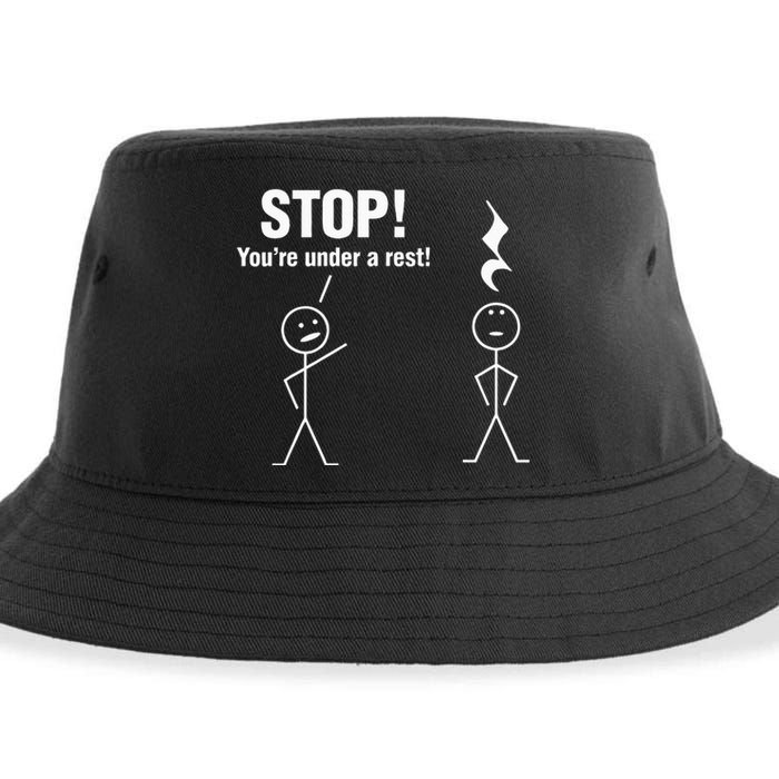 Stop! YouRe Under A Rest! Music Humor Graphic Sustainable Bucket Hat