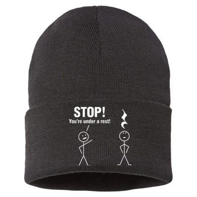 Stop! YouRe Under A Rest! Music Humor Graphic Sustainable Knit Beanie