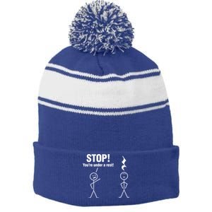 Stop! You're Under A Rest! Music Humor Graphic Gift Stripe Pom Pom Beanie