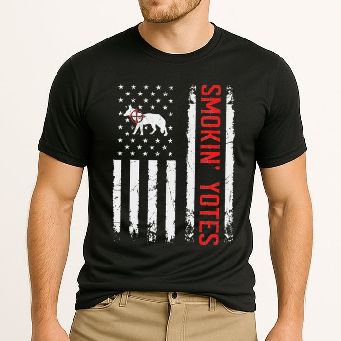 Smokin Yotes Vintage Us Flag Coyote Hunter Hunting Yotes Performance Shirt