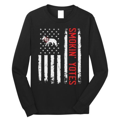 Smokin Yotes Vintage Us Flag Coyote Hunter Hunting Yotes Long Sleeve Shirt