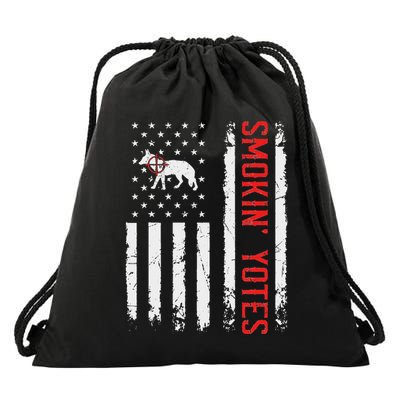 Smokin Yotes Vintage Us Flag Coyote Hunter Hunting Yotes Drawstring Bag