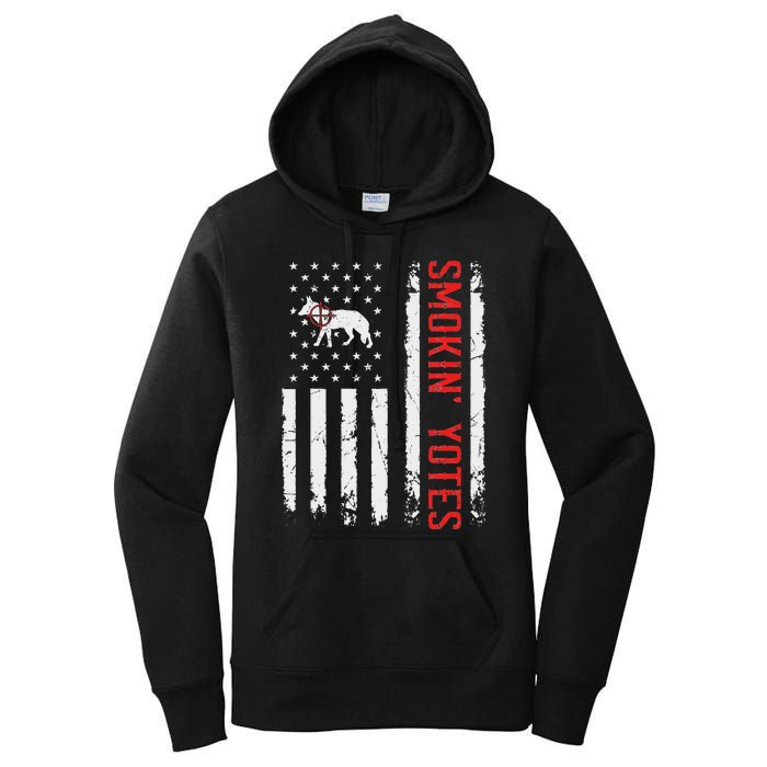 Smokin Yotes Vintage Us Flag Coyote Hunter Hunting Yotes Women's Pullover Hoodie