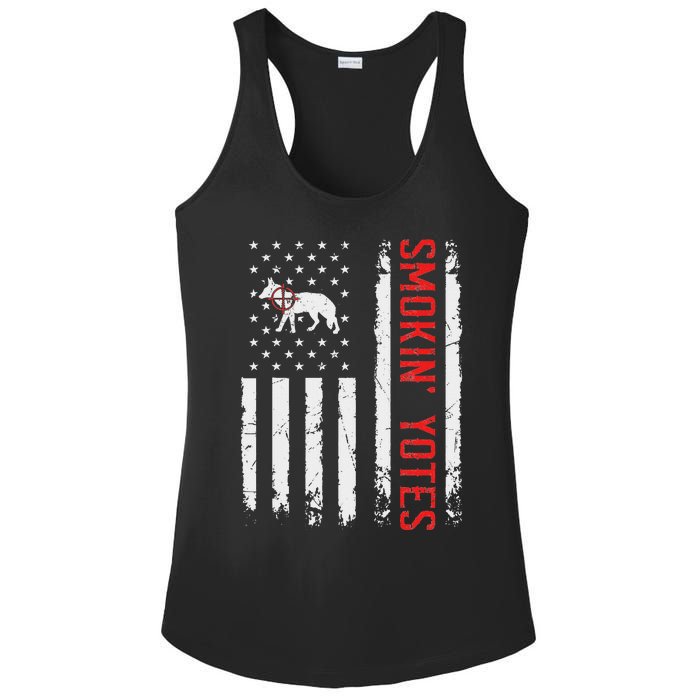 Smokin Yotes Vintage Us Flag Coyote Hunter Hunting Yotes Ladies PosiCharge Competitor Racerback Tank