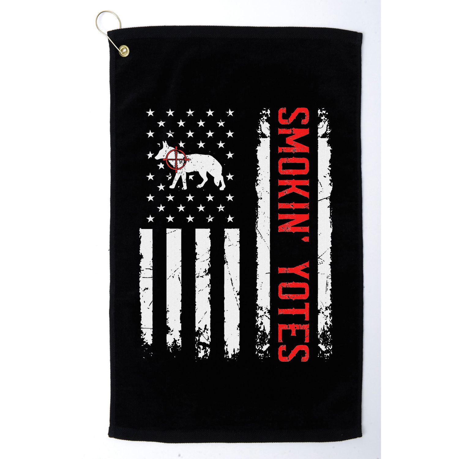 Smokin Yotes Vintage Us Flag Coyote Hunter Hunting Yotes Golf Towel