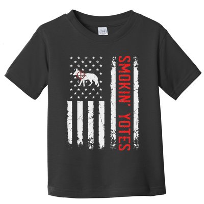 Smokin Yotes Vintage Us Flag Coyote Hunter Hunting Yotes Toddler T-Shirt