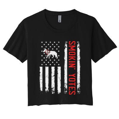 Smokin Yotes Vintage Us Flag Coyote Hunter Hunting Yotes Crop Top