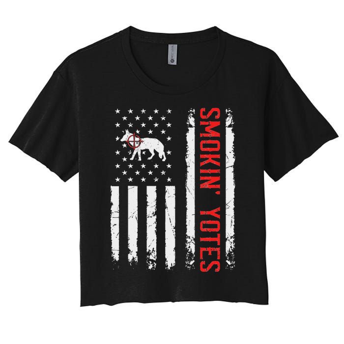 Smokin Yotes Vintage Us Flag Coyote Hunter Hunting Yotes Women's Crop Top Tee