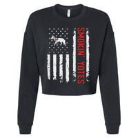 Smokin Yotes Vintage Us Flag Coyote Hunter Hunting Yotes Cropped Pullover Crew