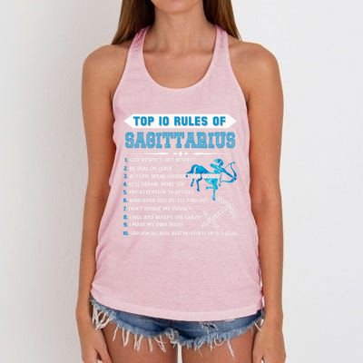 Sagittarius Zodiac Birthday Top 10 Rules Of Sagittarius Great Gift Women's Knotted Racerback Tank