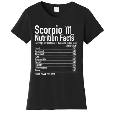 Scorpio Zodiac Birthday Scorpio Nutrition Facts  Women's T-Shirt