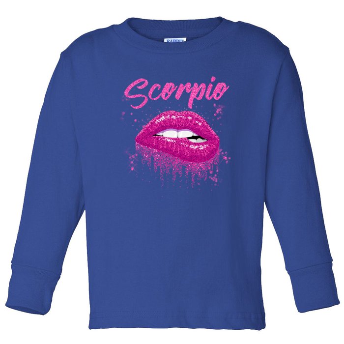 Scorpio Zodiac Birthday Pink Lips Cool Gift For Black Toddler Long Sleeve Shirt