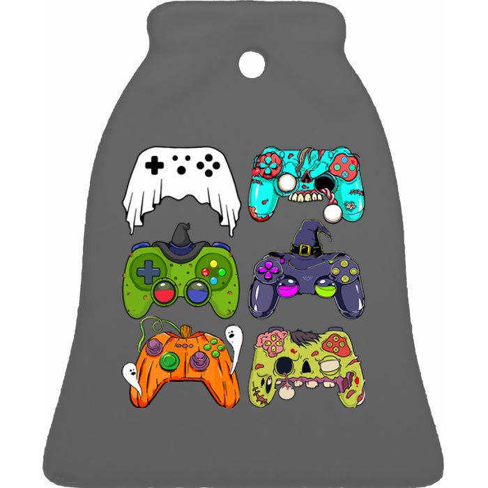 Skeleton Zombie Gaming Controllers For Halloween Gamer Gift Ceramic Bell Ornament