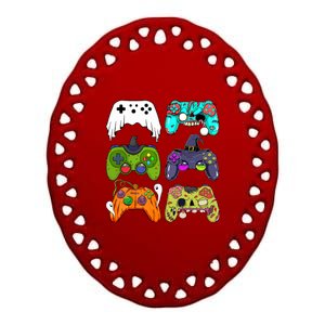 Skeleton Zombie Gaming Controllers For Halloween Gamer Gift Ceramic Oval Ornament