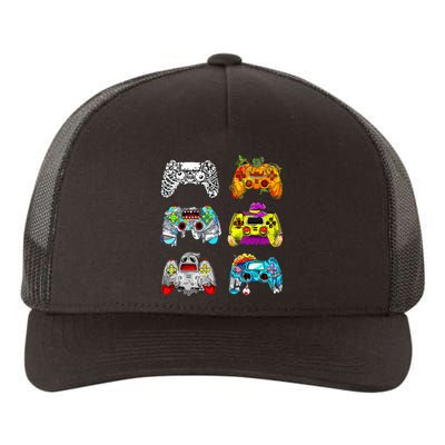 Skeleton Zombie Gaming Controllers Halloween Gamer Yupoong Adult 5-Panel Trucker Hat