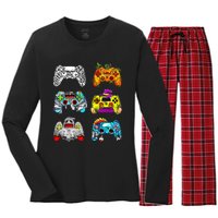 Skeleton Zombie Gaming Controllers Halloween Gamer Women's Long Sleeve Flannel Pajama Set 