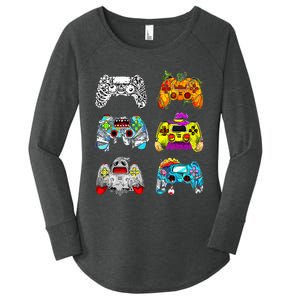 Skeleton Zombie Gaming Controllers Halloween Gamer Women's Perfect Tri Tunic Long Sleeve Shirt