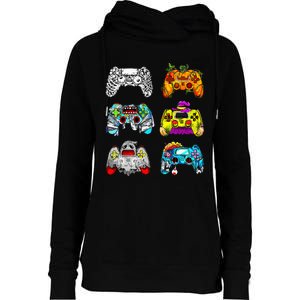 Skeleton Zombie Gaming Controllers Halloween Gamer Womens Funnel Neck Pullover Hood