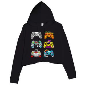 Skeleton Zombie Gaming Controllers Halloween Gamer Crop Fleece Hoodie