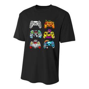 Skeleton Zombie Gaming Controllers Halloween Gamer Youth Performance Sprint T-Shirt