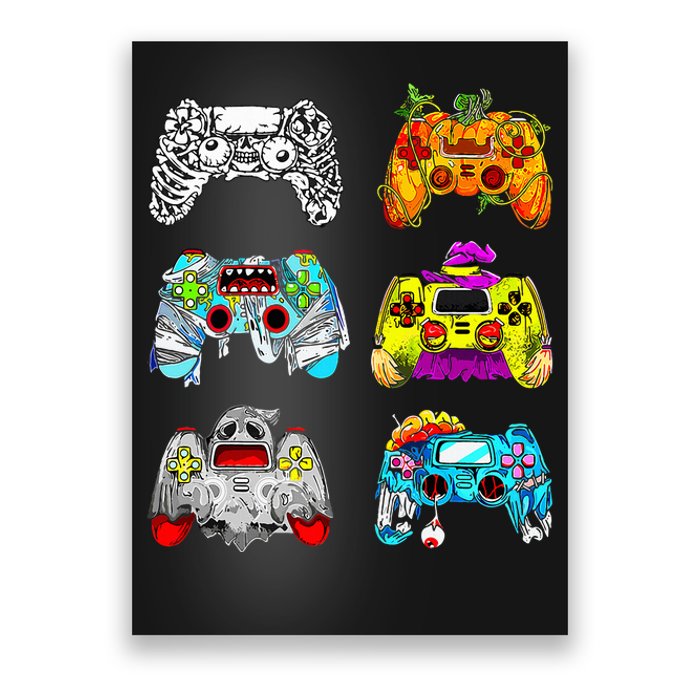 Skeleton Zombie Gaming Controllers Halloween Gamer Poster