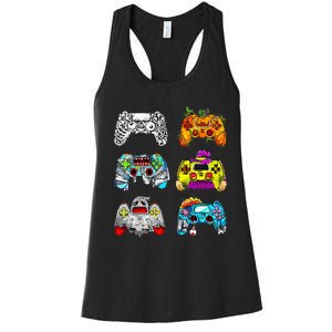 Skeleton Zombie Gaming Controllers Halloween Gamer Women's Racerback Tank