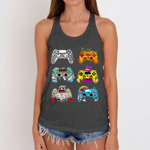 Skeleton Zombie Gaming Controllers Halloween Gamer Women's Knotted Racerback Tank