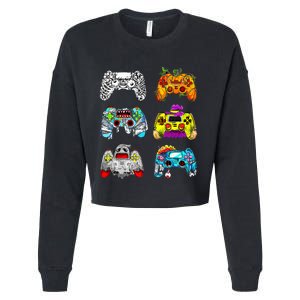 Skeleton Zombie Gaming Controllers Halloween Gamer Cropped Pullover Crew