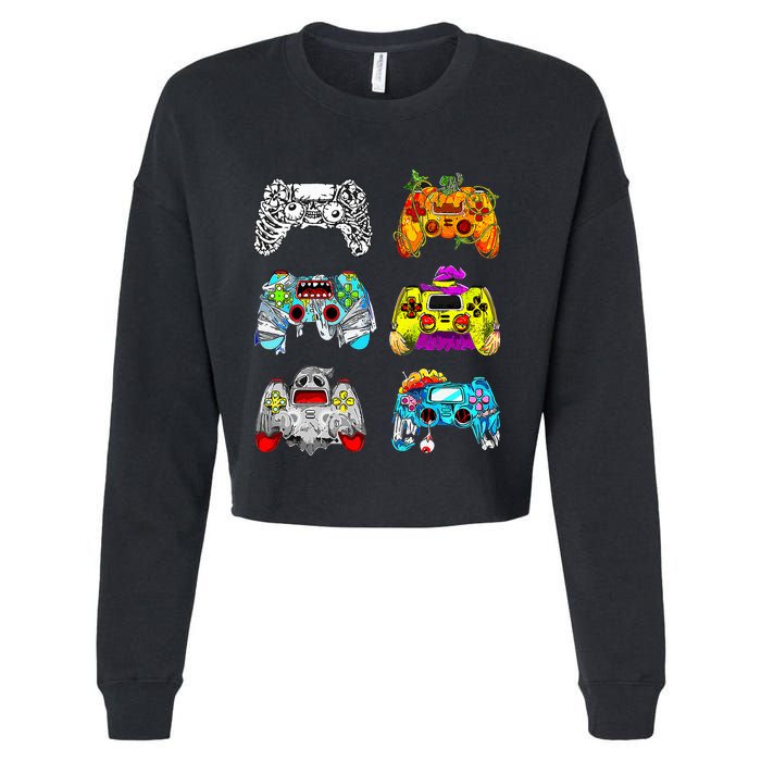 Skeleton Zombie Gaming Controllers Halloween Gamer Cropped Pullover Crew