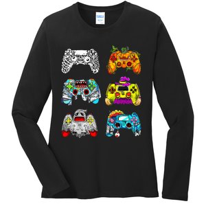 Skeleton Zombie Gaming Controllers Halloween Gamer Ladies Long Sleeve Shirt