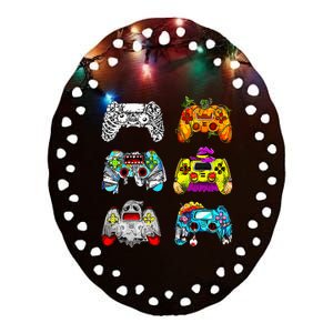 Skeleton Zombie Gaming Controllers Halloween Gamer Ceramic Oval Ornament