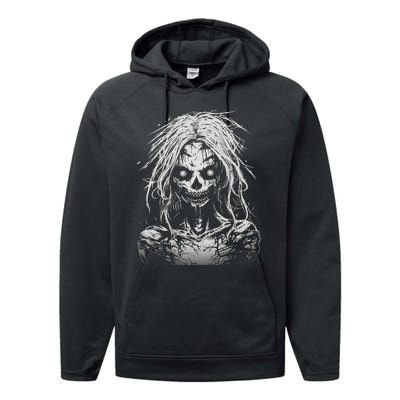 Scary Zombie Girl Halloween Graphic Tees Performance Fleece Hoodie