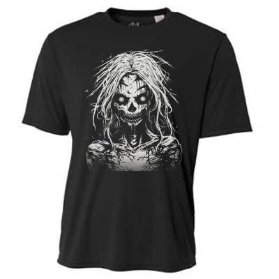 Scary Zombie Girl Halloween Graphic Tees Cooling Performance Crew T-Shirt