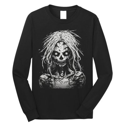 Scary Zombie Girl Halloween Graphic Tees Long Sleeve Shirt