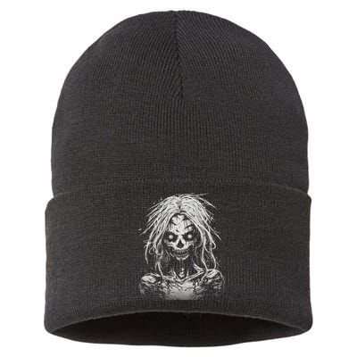 Scary Zombie Girl Halloween Graphic Tees Sustainable Knit Beanie