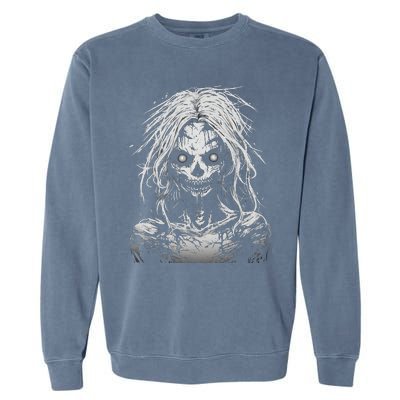 Scary Zombie Girl Halloween Graphic Tees Garment-Dyed Sweatshirt