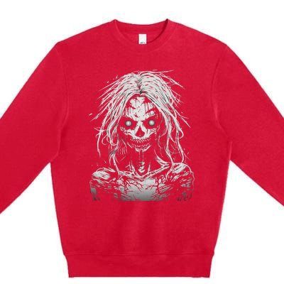 Scary Zombie Girl Halloween Graphic Tees Premium Crewneck Sweatshirt