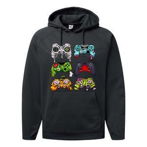 Skeleton Zombie Gaming Controllers Halloween Gamer Performance Fleece Hoodie